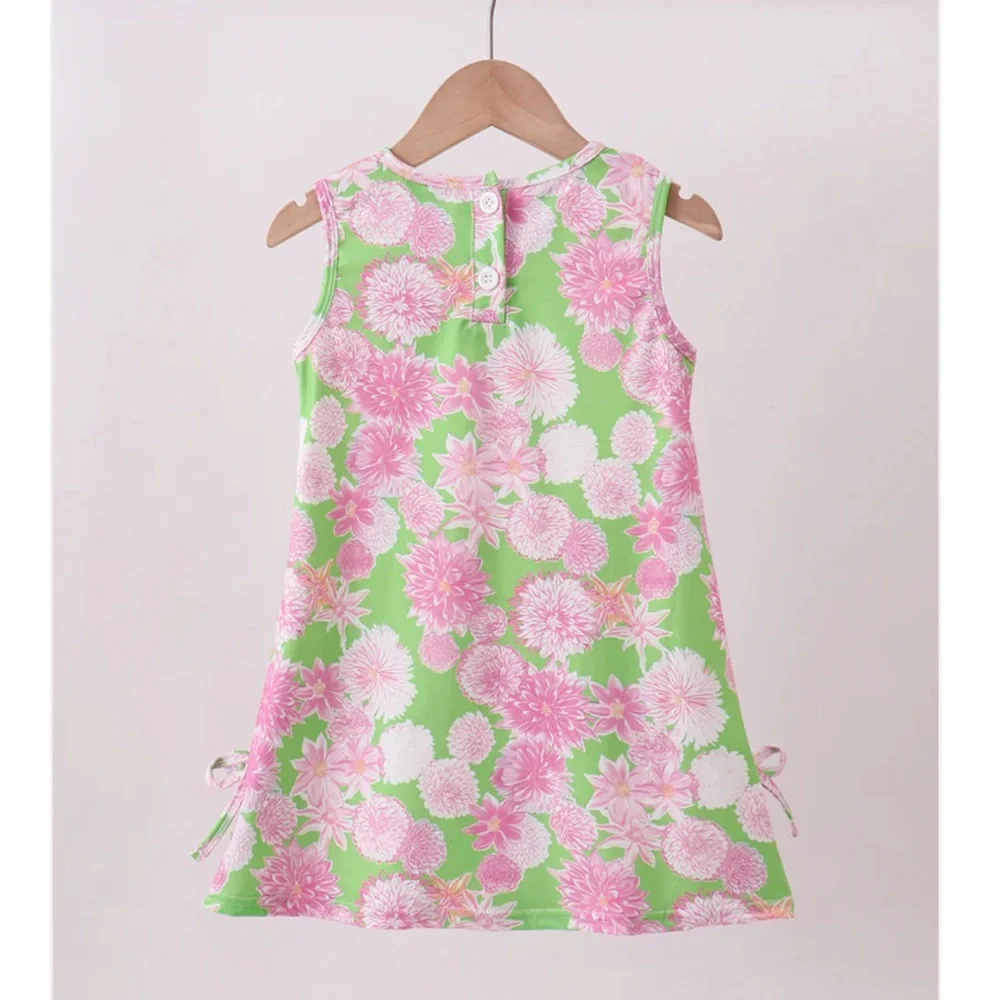 Pink & Green Floral Lace Shift Dress Girls Sz 6 NWT Tie Side Embroidered Collar